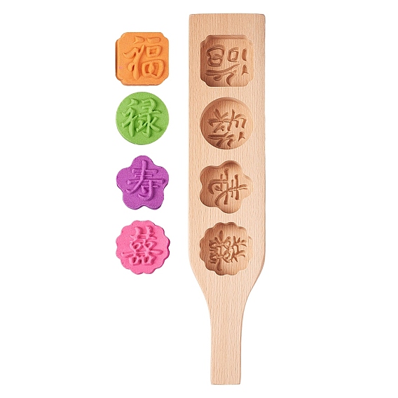 Звезда и цветок и плоские круглые и квадратные деревянные пресс-формы для лунного пирога, формы для выпечки, формы для тортов, 4 полости с китайскими иероглифами