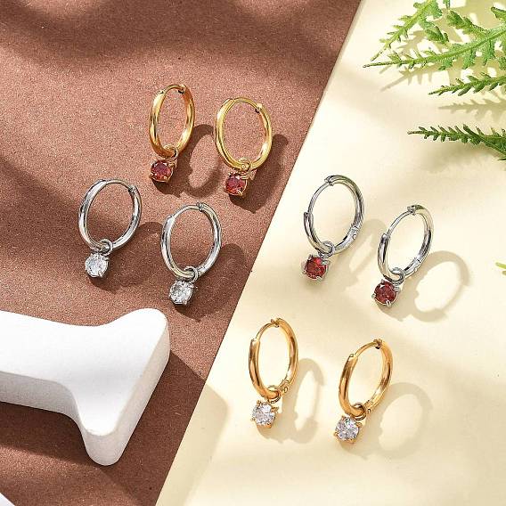 Ионное покрытие (ip) 304 серьги-кольца из нержавеющей стали с микропаве из кубического циркония, плоско-круглые