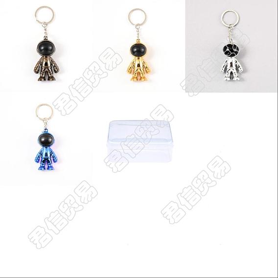 4Pcs 4 Colors Plastic Astronaut Keychains, Electroplated, with Iron Key Rings