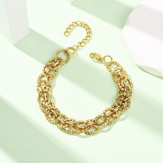 Браслеты из нержавеющей стали с овальными звеньями, изготовленные методом ковки, для женщин.