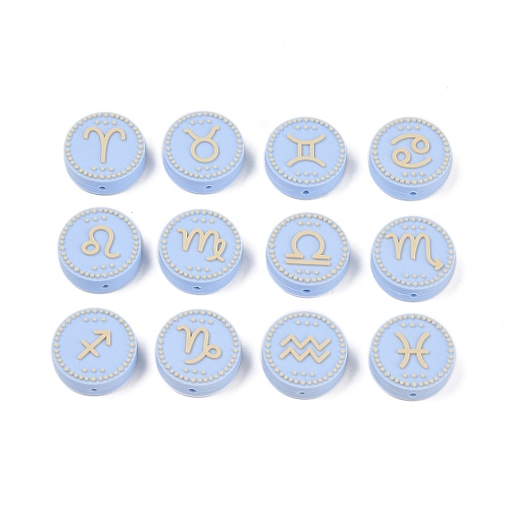 Фокальные бусины из пищевого силикона, круглые с двенадцатью созвездиями