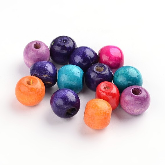 Dyed Natural Wood Beads, Round, Lead Free