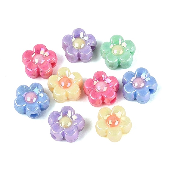 Opaque Plastic Beads, Flower, AB Color Plated