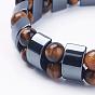 Non-Magnetic Synthetic Hematite Stretch Bracelets, with Gemstone Beads