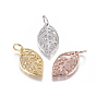 Brass Pendants, with Micro Pave Cubic Zirconia and Jump Rings, Leaf
