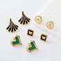 304 Stainless Steel Enamel Stud Earrings for Women, Golden