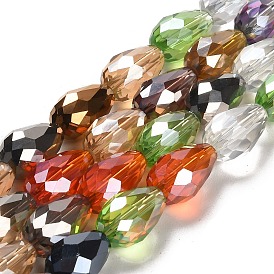 Brins de perles de verre en forme de larme à facettes, 15x10mm, Trou: 1mm, Environ 28 pcs/chapelet, 16 pouce