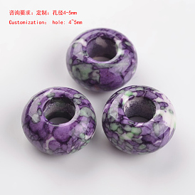 Dyed Rondelle Natural Ocean White Jade European Beads, Large Hole Beads, Rondelle