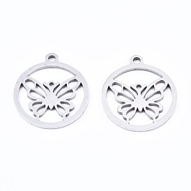 Pendentifs en acier inoxydable, Coupe au laser, anneau avec papillon
