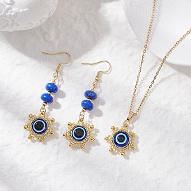 Комплекты подвесок и серег из стекла и смолы, 304 нержавеющей стали ювелирных изделий, солнце со сглаза