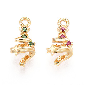 Латунные микро проложить кубического циркония прелести, рождественская елка, долговечный, без никеля , реальный 18 k позолоченный