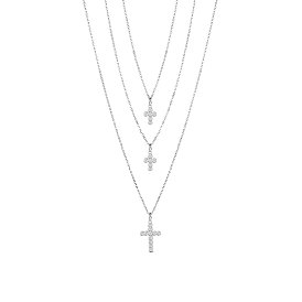 Трехъярусные ожерелья shegrace 925 из стерлингового серебра, кубический цирконий aaa , с печатью s925, крестик