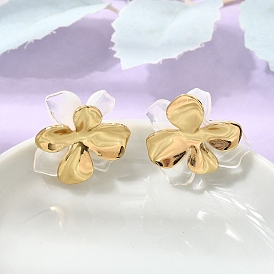 304 Stainless Steel Resin Stud Earrings, Flower, Ion Plating(IP)