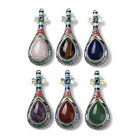 Tibetan Style Alloy Brooch, with Natural Gemstone and Eneml, Antique Silver