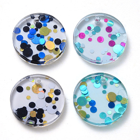 Cellulose Acetate(Resin) Pendants, with Pailette/Sequins, Flat Round