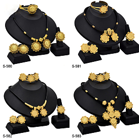 Ожерелье с подвеской из цветочного сплава, серьги-гвоздики, кольцо и браслет