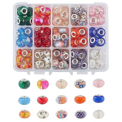 Потрескавшийся полимер европейский бисер, с медными сердечниками, бусины с большим отверстием, рондель, серебряный цвет гальваническим, разноцветные