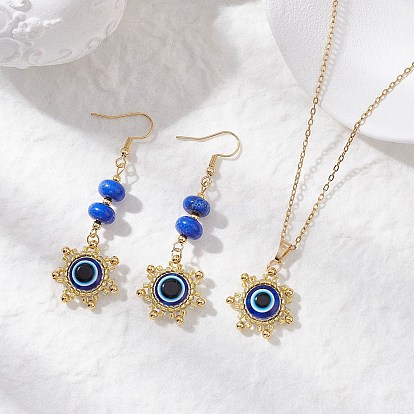 Комплекты подвесок и серег из стекла и смолы, 304 нержавеющей стали ювелирных изделий, солнце со сглаза
