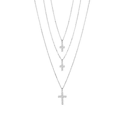 SHEGRACE 925 Sterling Silver Tri-Tiered Necklaces, with AAA Cubic Zirconia, with S925 Stamp, Cross