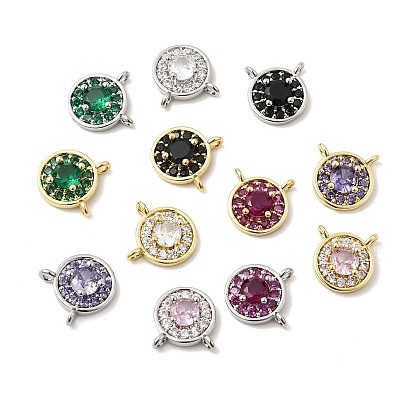 Латунные плоские круглые подвески с микропаве из кубических цирконий, платиной и золотом