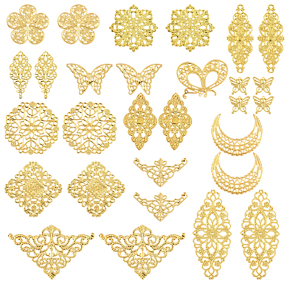 112 шт. 14 стили железные и сплавные филигранные люстры, компоненты, ссылки, Выводы по изготовлению свадебных головных уборов, золотые