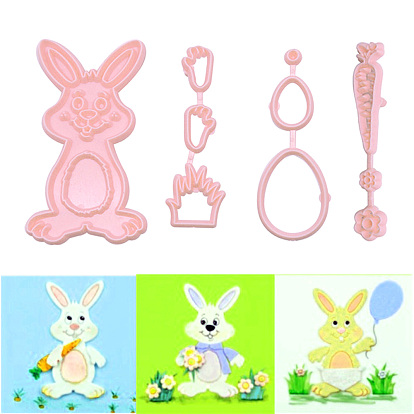 Food Grade Plastic Molds, Fondant Molds Set, Bakeware Tools, For DIY Cake Decoration, Chocolate, Candy Mold, Easter Theme Pattern, Rabbit & Grass & Carrot