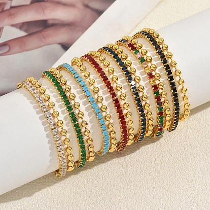 Элегантные теннисные браслеты из латуни с микропаве из кубического циркония, Двухслойные браслеты из шариковой цепочки для женщин, квадратный и круглый, золотые