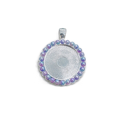 Alloy with Imitation Pearl Pendants Cabochon Settings, Flat Round/Heart