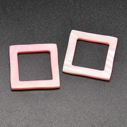 Carrés d'eau douce naturelle pendentifs coquille, teint, 30x30x3mm, Trou: 20x20mm