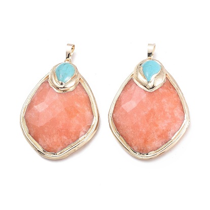 Кулоны из крашеного натурального нефрита, с синтетическими бирюзовых и латунных выводов, слеза, граненые