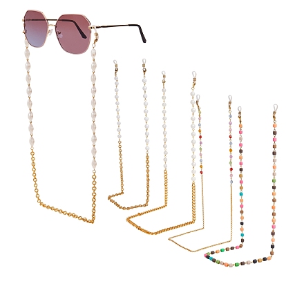 Ensembles de chaînes de lunettes, tour de cou pour lunettes, y compris les billes d'argile polymère, Perles acryliques, perles acryliques en nacre d'imitation , chaînes en aluminium et laiton, 304 inox homard fermoirs pince