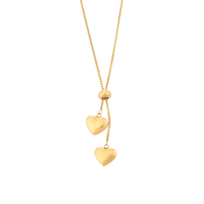 304 из нержавеющей стали ожерелья Lariat, цепочки-коробки ожерелья для женщин, Двойное сердце, ионное покрытие (ip), долговечный