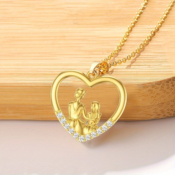 День матери сердце с матерью и дочерью цинковый сплав хрустальные стразы подвески ожерелья для женщин