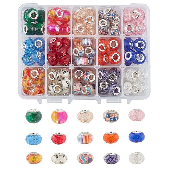 Потрескавшийся полимер европейский бисер, с медными сердечниками, бусины с большим отверстием, рондель, серебряный цвет гальваническим, разноцветные