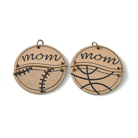 Poplar Wood Pendants, with Iron Jump Ring