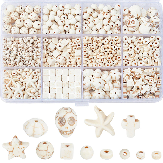 1200шт 12 стили наборы синтетических бирюзовых бусин, окрашенные, разнообразные