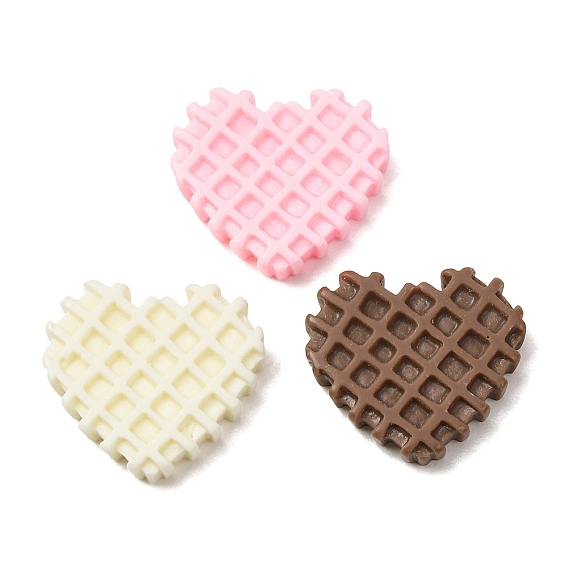 Opaque Resin Imitation Food Cabochons, Heart Waffle