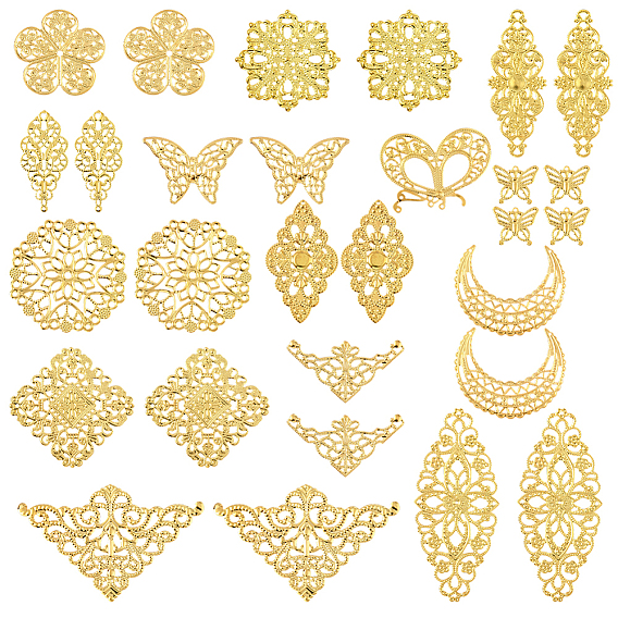 112 шт. 14 стили железные и сплавные филигранные люстры, компоненты, ссылки, Выводы по изготовлению свадебных головных уборов, золотые