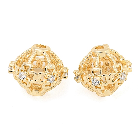 Полая стойка, покрытие из латуни, микропаве, прозрачные бусины из кубического циркония, долговечный, без свинца и без кадмия, круглый с клевером