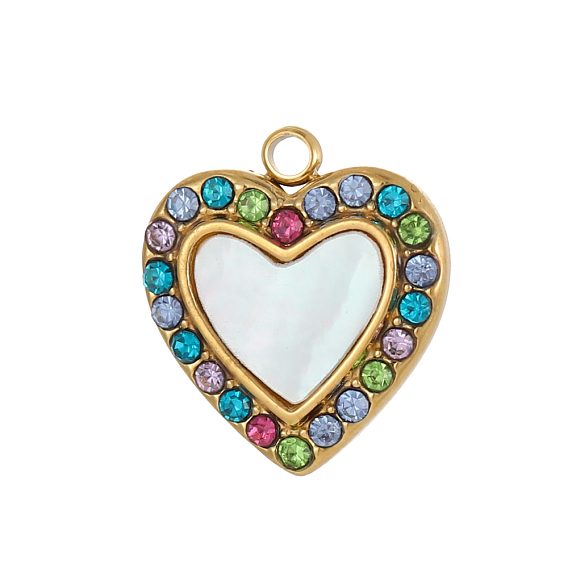 304 из нержавеющей стали подвески оболочки, сердце прелести, со стразами, с прыжковых колец, ионное покрытие (ip)