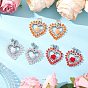 3Pairs Alloy Glass Stud Earrings, Heart with Rose