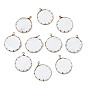 Natural Freshwater Shell Pendants, with Golden Plated Brass Edge and Loop, Flat Round