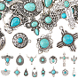 30Pcs 15 Styles Imitation Turquoise Resin Pendants, with Antique Silver Tone Zinc Alloy Findings, Mixed Shapes