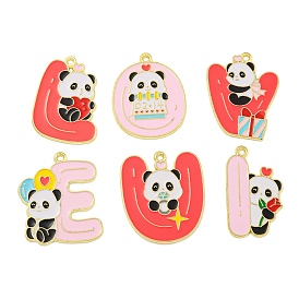 Alloy Enamel Pendants, Light Gold, Panda Charm