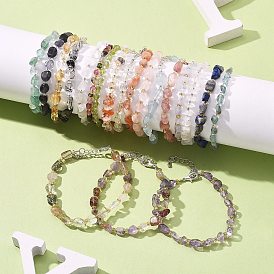 Natural Gemstone Beads Bracelets for Women, with Silver Alloy Lobster Claw Clasps & Iron Chains & Glass Seed