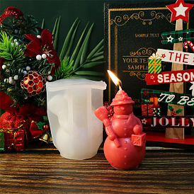 Moldes para velas de silicona de grado alimenticio diy, para hacer velas perfumadas, muñeco de nieve navideño con escoba y caja de regalo