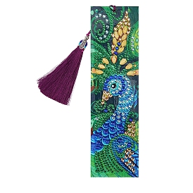 DIY Peacock Pattern Tassel Bookmark Diamond Painting Kits, Including Resin Rhinestones Bag, Diamond Sticky Pen, Tray Plate & Glue Clay