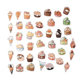 40Pcs 40 Styles PVC Plastic Food Cartoon Stickers Sets, Waterproof Adhesive Decals for DIY Scrapbooking, Photo Album Decoration, Ice Cream & Tin Can & Animal