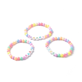 Opaque Acrylic Beads Stretch Bracelet Set for Kid, with Word Baby & Love & Happy