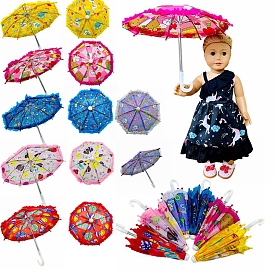 Cartoon Pattern Mini Cloth Doll Umbrella Rain Gear, with Iron Findings, Doll Making Supplies, for DIY Dolls Dollhouse Accessories